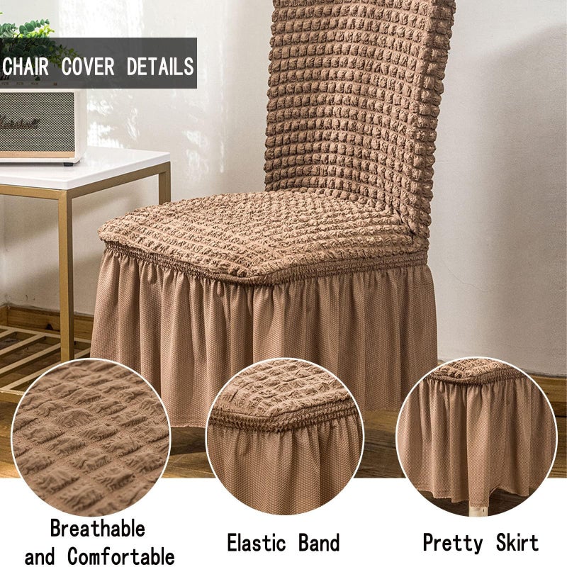 Qubjus Chair Covers for Dining Room Set of 2 Stretch Chair Slipcovers with Skirt Removable Washable Kitchen Chair Protector Cover Set for Home, Party, Wedding(Khaki, 2Pcs) - Image 4