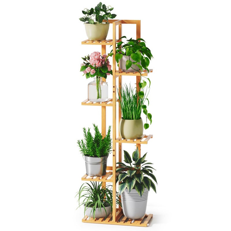 ROSSNY 48 Inch Talll Plant Stand Indoor, 6 Tier 7 Potted Bamboo Plant Stands for Indoor Plants, Corner Plant Stand, Plant Shelf For Indoor, Tiered Plant Stands, Indoor Plant Holder, Natural - Image 1