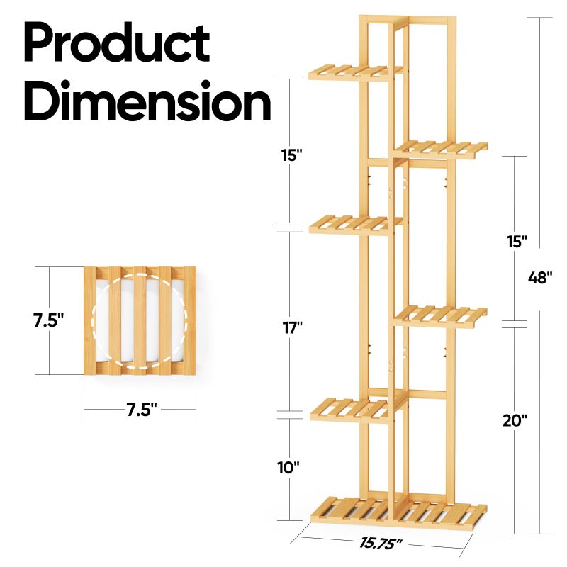 ROSSNY 48 Inch Talll Plant Stand Indoor, 6 Tier 7 Potted Bamboo Plant Stands for Indoor Plants, Corner Plant Stand, Plant Shelf For Indoor, Tiered Plant Stands, Indoor Plant Holder, Natural - Image 2