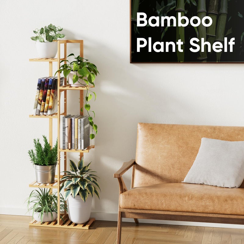 ROSSNY 48 Inch Talll Plant Stand Indoor, 6 Tier 7 Potted Bamboo Plant Stands for Indoor Plants, Corner Plant Stand, Plant Shelf For Indoor, Tiered Plant Stands, Indoor Plant Holder, Natural - Image 5