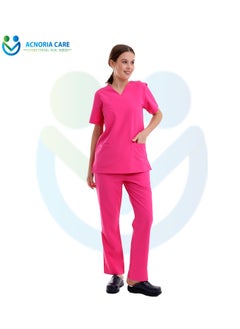 ACNORIA CARE Women's Medical Scrubs Consisting Of Two Pieces Blouse And Pants 25% Viscose 75% Polyester Pink Color - Size M - From Acnoria Care  - Image 1