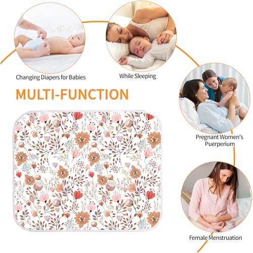 Bnditeu Diaper Changing Pads for Baby, Flower Change Mat, 3Layers Waterproof Change Pad Foldable Absorbent Mats for Women, Reusable Incontinence Underpads for Patient 24''x30'' - Image 5