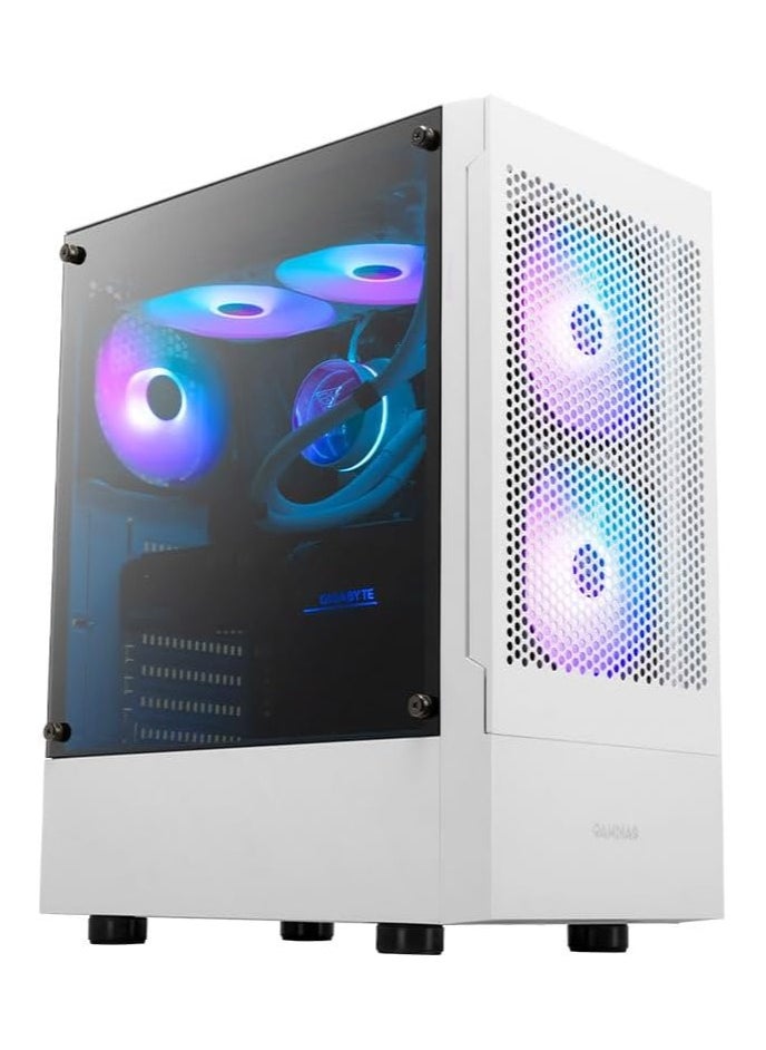 جامدياس - GAMDIAS TALOS TALOS E3 MESH W WH RGB إضاءة برجية متوسطة الحجم مع 3 مراوح مدمجة 120 مم ARGB مراوح زجاجية جانبية مقواة مع فلتر غبار مغناطيسي - Image 1