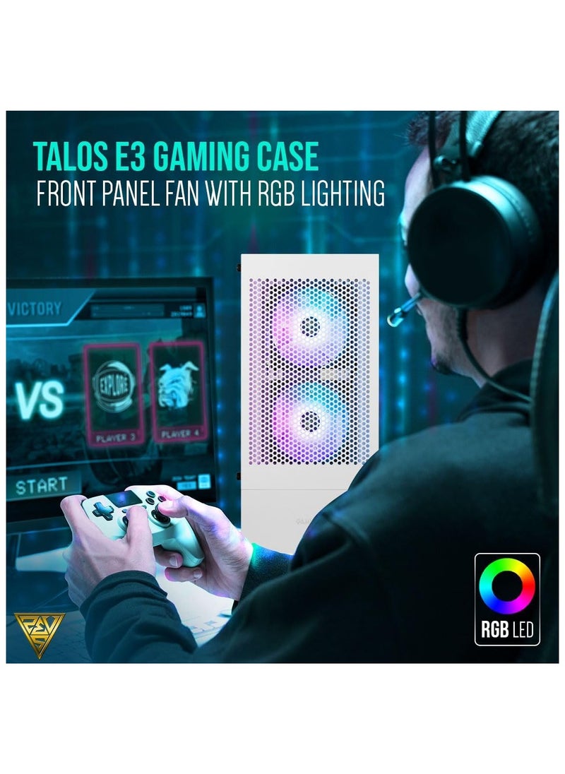 جامدياس - GAMDIAS TALOS TALOS E3 MESH W WH RGB إضاءة برجية متوسطة الحجم مع 3 مراوح مدمجة 120 مم ARGB مراوح زجاجية جانبية مقواة مع فلتر غبار مغناطيسي - Image 1