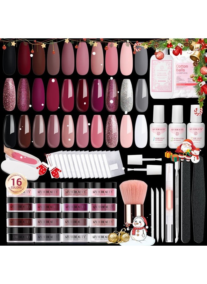 AZUREBEAUTY 130 Pcs Dip Powder Nail Kit 16 Colors Clear Glitter Pink Nail Dip Powder Kit With Top/Base Coat Activator Gel Nail Remover Professional Dip Powder Liquid Set For Home Salon Gifts  - Image 1