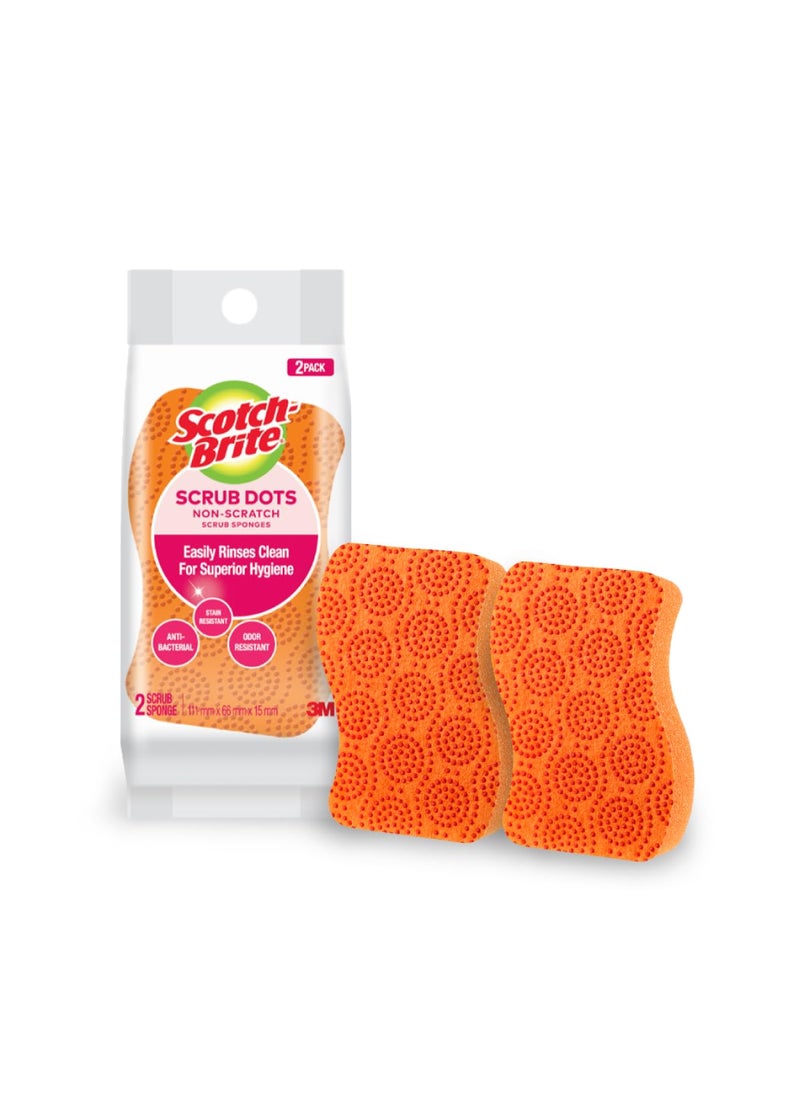 Scotch Brite ScotchBrite Foam Scrub Dots NonScratch Sponge Suitable for Ceramics and NonStick Ware rinses Clean and Stays Odor Free 2 Pieces  - Image 1