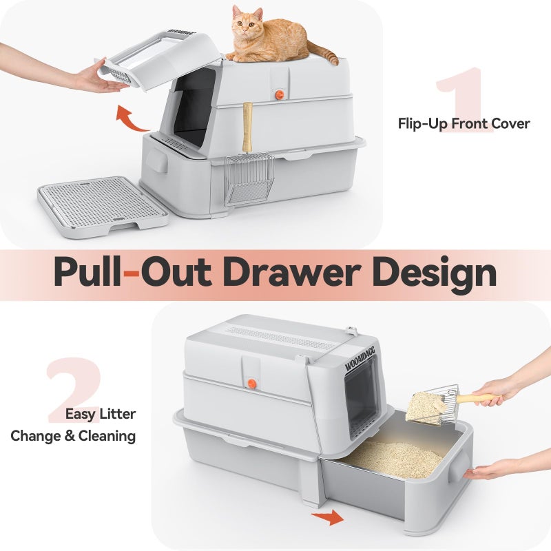 Wooaidagg Enclosed Stainless Steel Cat Litter Box with Odor Control, Modular Design with Drawer and Flip Door, Easy to Clean and Wash,Non-Stick Interior,Extra Large Size Fits All Cats(Light Grey) - Image 2