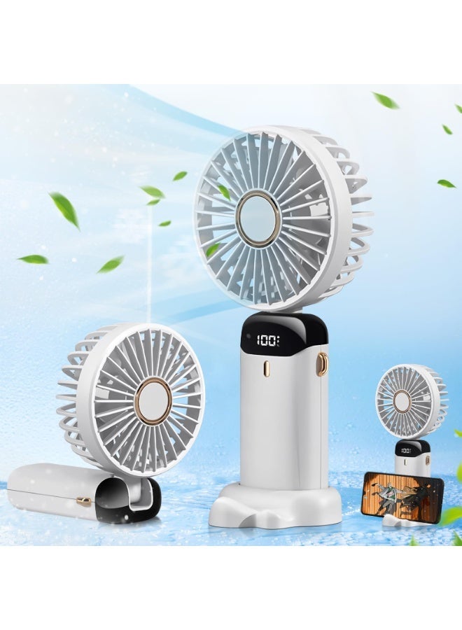 Yakiter Portable folding handheld small fan, rechargeable small fan, 90° folding mini desktop fan, Led digital display, 5-speed outdoor Indoor multi-function fan (White) - Image 1