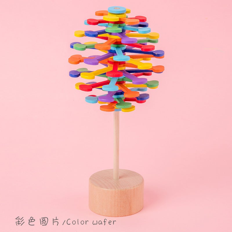 Wooden Rotating Lollipop Fischer Series Creative Ornaments Decompression Artifact Gyro Shake Tone Same Children'S Toy - Image 1