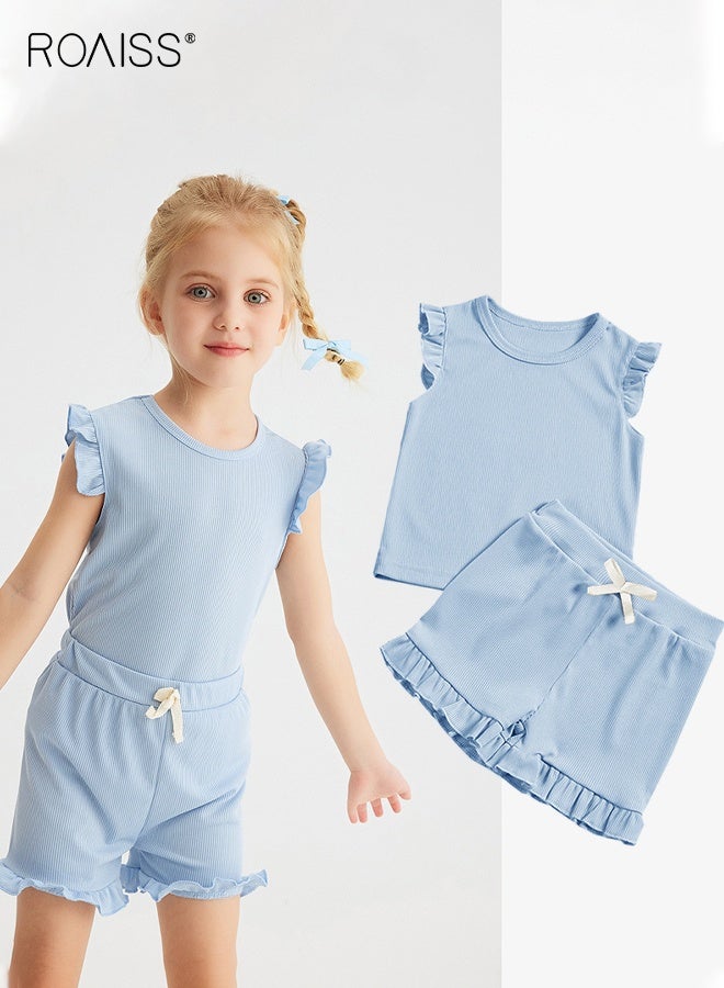 roaiss Toddler Girls Adorable T-shirt and Shorts Set, Stylish Summer Outfit with Sleeveless Top and Solid Shorts, 2 Piece Comortable Clothing Set for Little Girls - Image 1