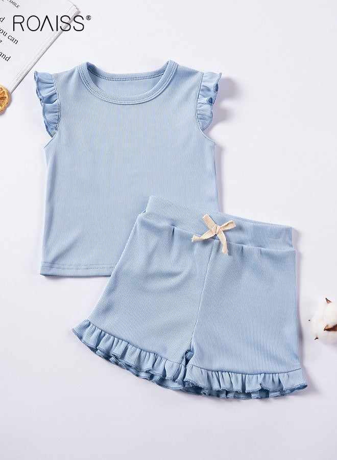 roaiss Toddler Girls Adorable T-shirt and Shorts Set, Stylish Summer Outfit with Sleeveless Top and Solid Shorts, 2 Piece Comortable Clothing Set for Little Girls - Image 2