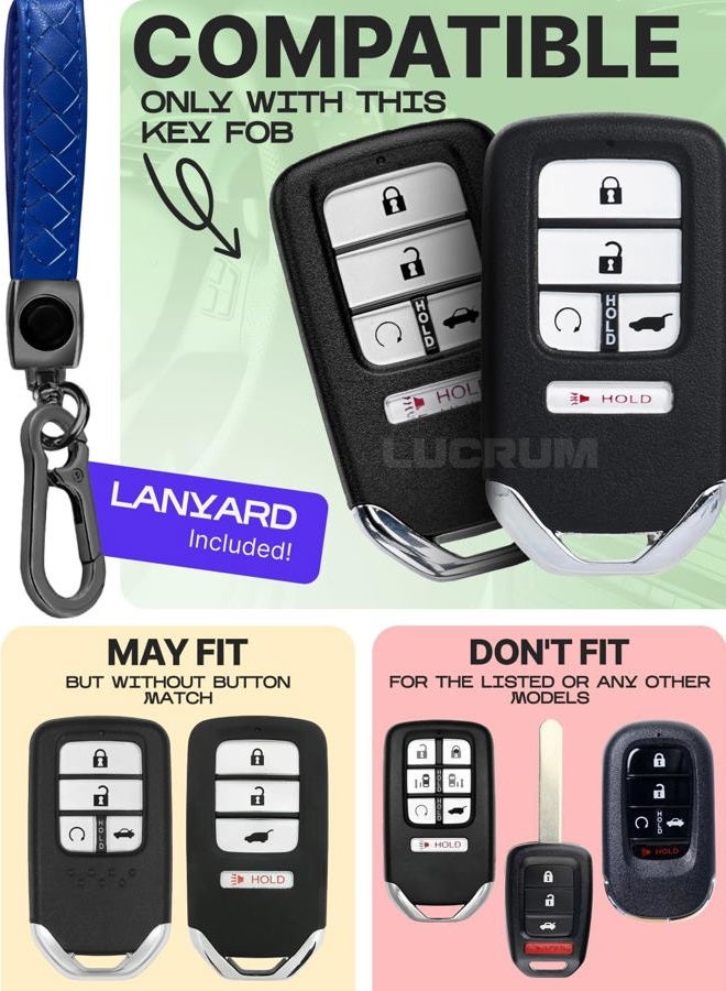 Lucrum Compatible with Honda Key Fob Cover & Leather Keychain - TPU Keyfob Case for Accord Civic CR-V HR-V Pilot Ridgeline Crosstour Fit, For 5 Button Remote (2015-2021) - Blue and Black - Image 2