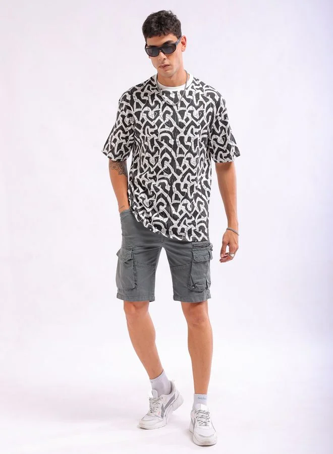 The Indian Garage Co Men's Casual Boxy Placement Print Crew Neck Short Sleeve T-Shirt