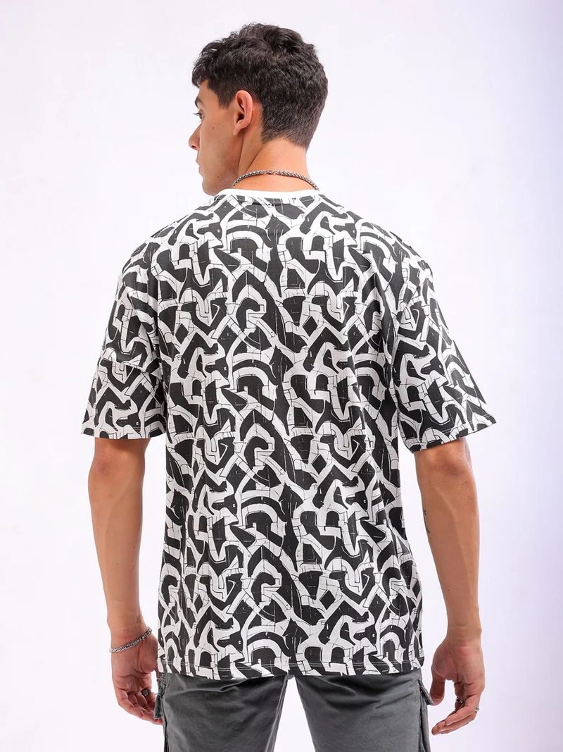 The Indian Garage Co Men's Casual Boxy Placement Print Crew Neck Short Sleeve T-Shirt