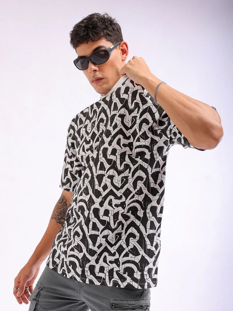 The Indian Garage Co Men's Casual Boxy Placement Print Crew Neck Short Sleeve T-Shirt