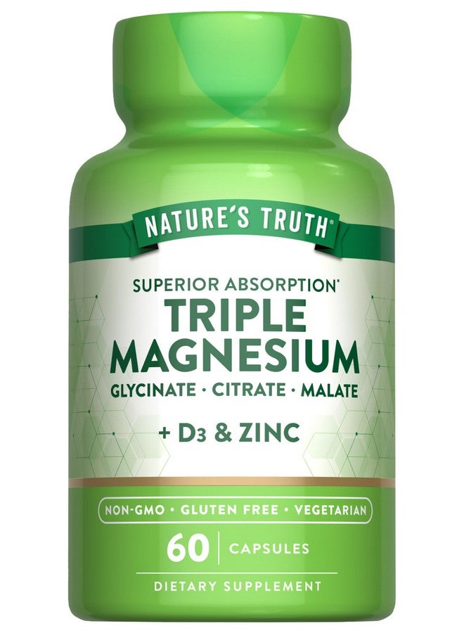 Nature's Truth مكمل مركب المغنيسيوم الثلاثي من ناتشرز تروث | 60 كبسولة | غليسينات، سترات ومالات | مع D3 وزنك | نباتي، غير معدل وراثيًا، وخالي من الغلوتين - Image 1