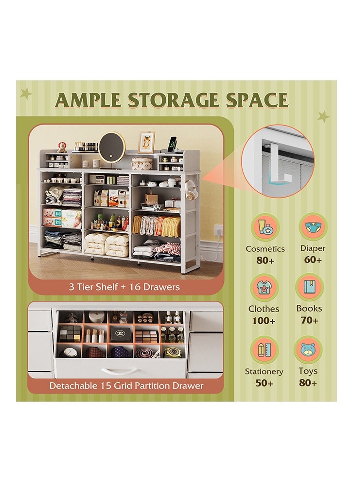 keke Dressing Model with Electric 16 Drawers for inside Home Room Storage Cabinet 59.06" inches With White Color - Image 5