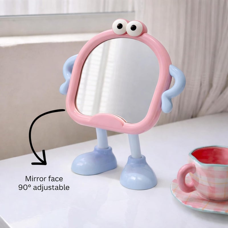 Cute Makeup Mirror Cartoon Mirror for Desk, Desktop Mirror with Stand for Girls, Kids, Hanging Vanity Makeup Mirror for Bedroom, Bathroom, Office, Dressing Room (white) - Image 3
