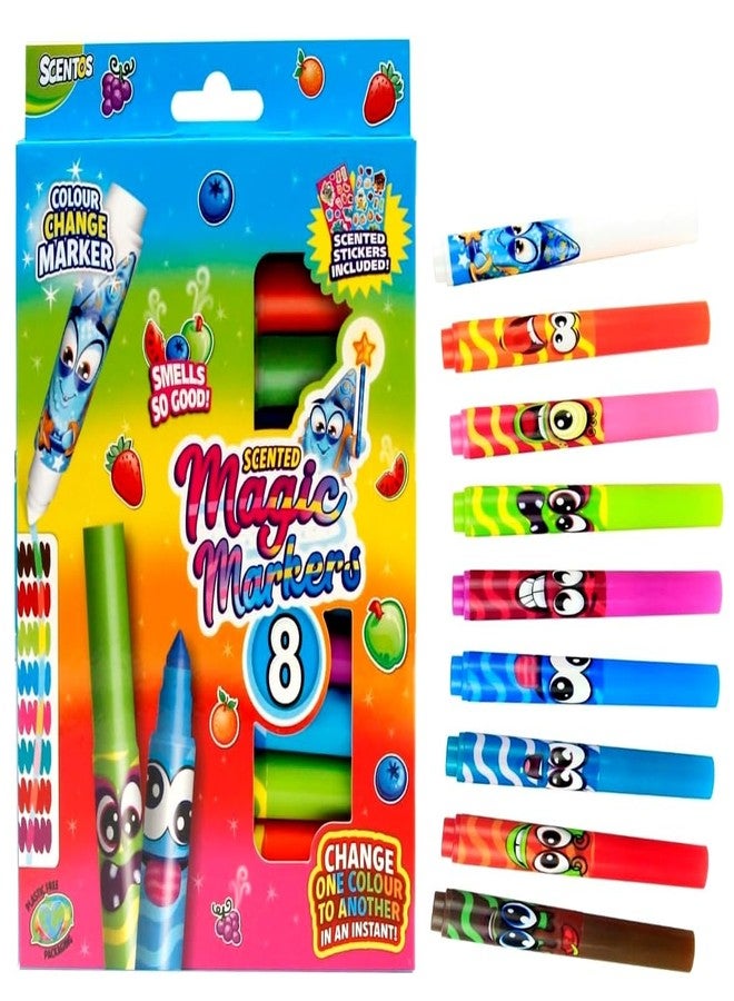 سينتوس مجموعة أقلام تلوين سحرية معطرة من سينتوس، 8 أقلام مع قلم متغير اللون من فراتيلي | مثالية للرسم والتلوين والكتابة والهدايا | تصميم أمريكي - Image 1