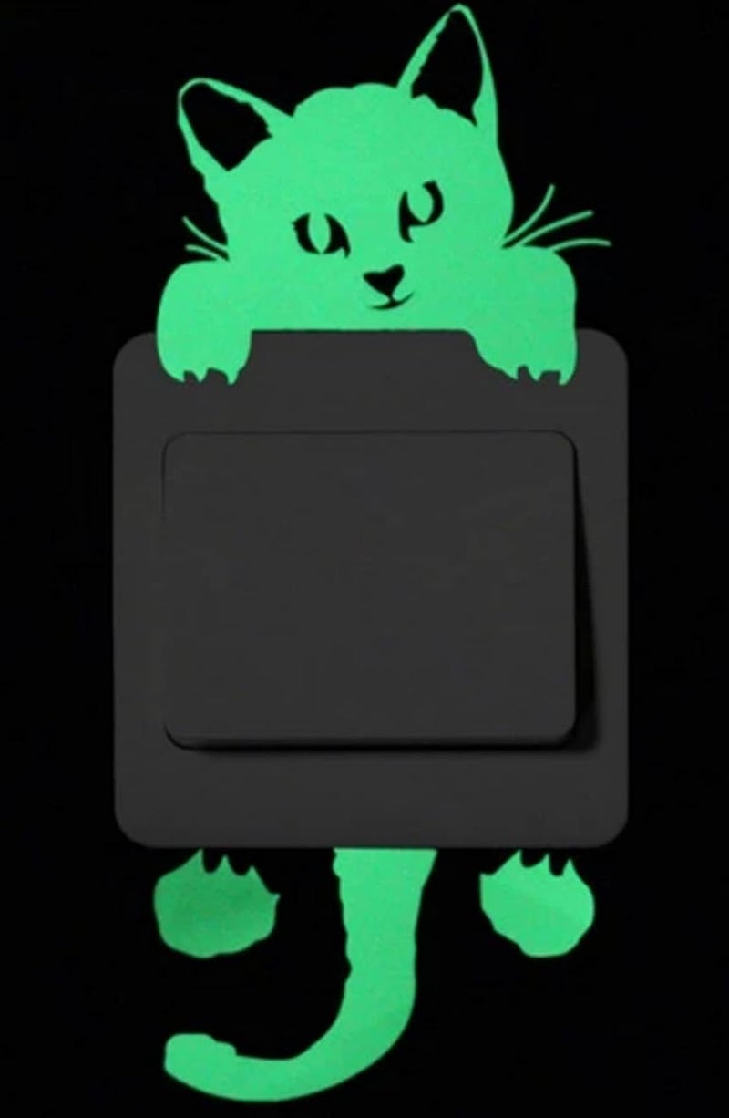 Glow Switch Wall Sticker Decor Kitten Cat Decal Glow in The Dark Stickers Vinyl Wall Funny Luminous Decoration for Home Bedroom Office Bathroom Store School Restroom Decor Wall Decal (Cat(2pcs))
