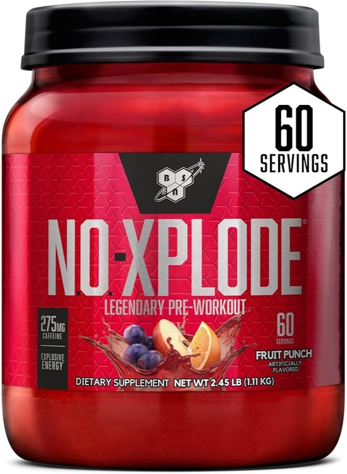 بي إس إن BSN N.O.-XPLODE مسحوق قبل التمرين بنكهة الفواكه 60 حصة – طاقة وقوة مع الكرياتين وبيتا ألانين - Image 1