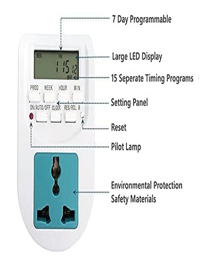 Maxwell 230V 24x7 Energy Saving Socket PlugType Digital Programmable Timer - Image 4