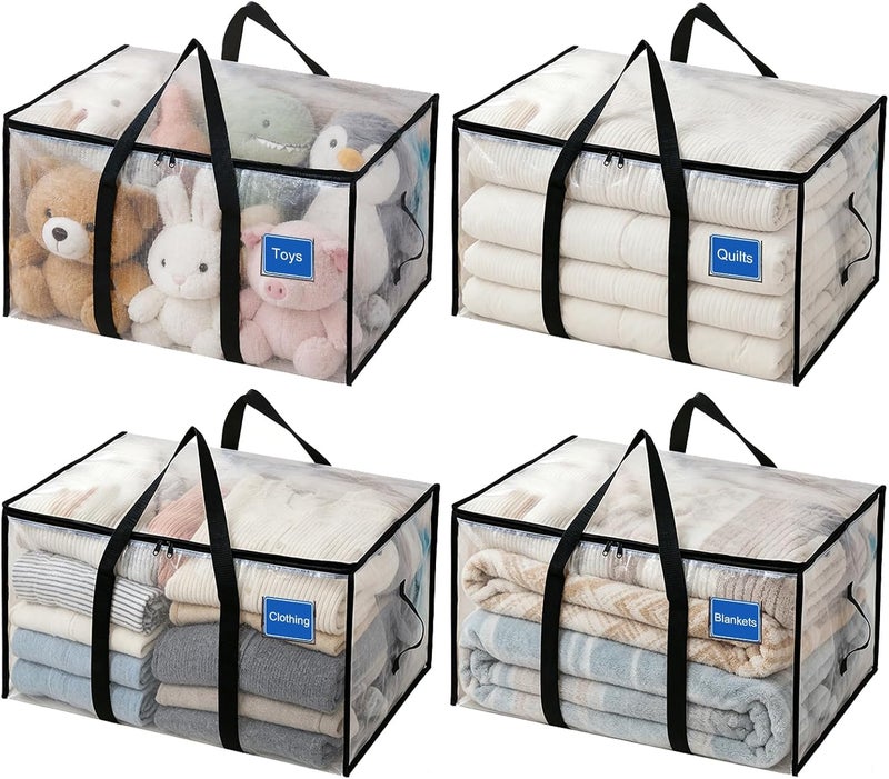 SDLDEER Moving Boxes 90L Clear Packing Boxes with Zippered Lids and Handles for Clothes, Travel, Camping Storage, Reusable Vacuum Storage Bags (4) - Image 1