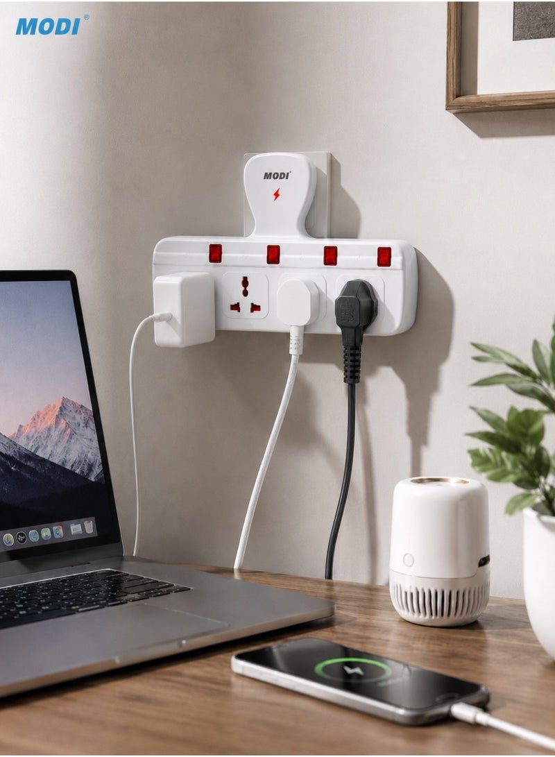 MODI 4-Way Wall Plug Power Extension ,13 A Conversion Plug with Individual Switches, Universal Sockets, Child Safety Shutter, Fire-Resistant Body, Wall Mount Extension Socket for Home Office - Image 5