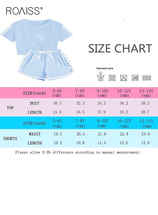 Kids T-shirt and Shorts Set, Summer Outfit with Plaid Design, 2 Piece Clothing Set, Comfortable Breathable Sports Suit, Casual Sweat Tracksuit, Suitable for Vacation, Travel, Beach, Running and Daily Wear