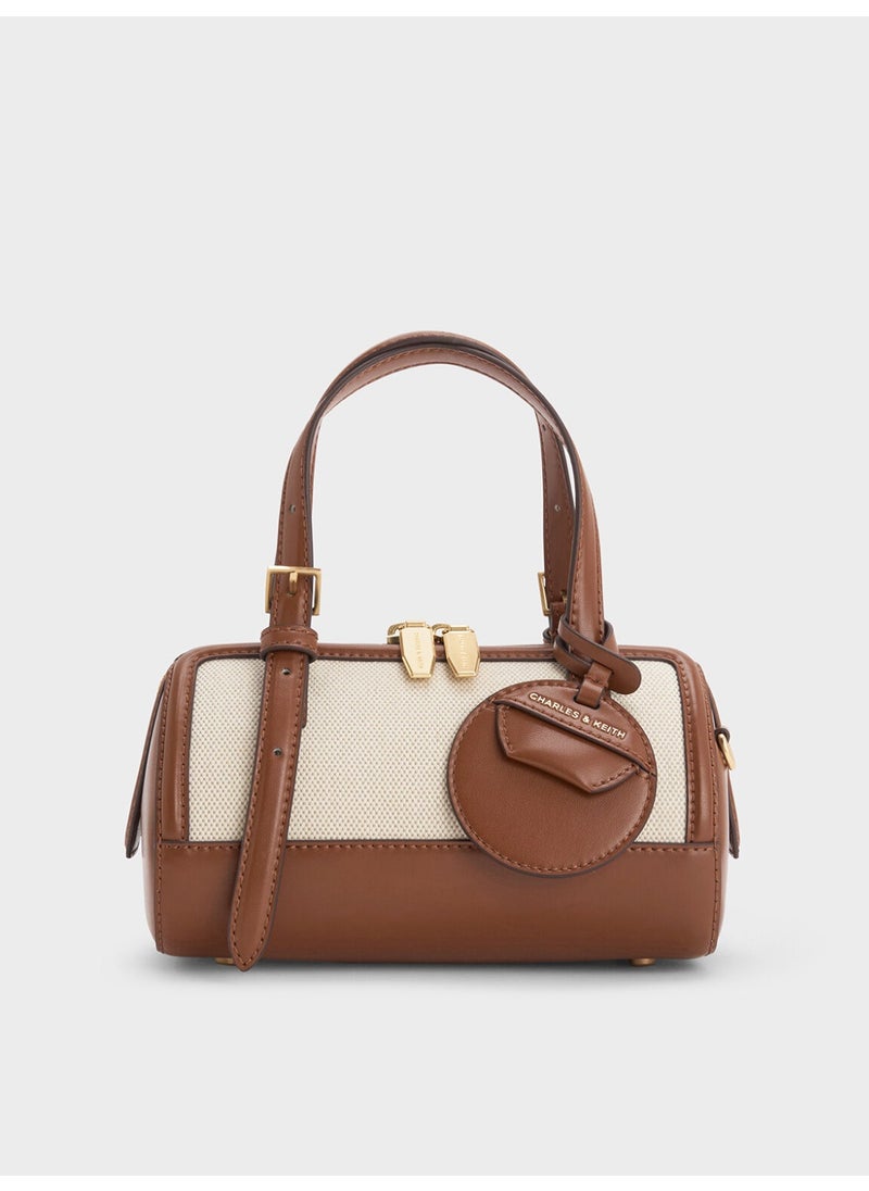 Charles & Keith CHARLES & KEITH Enola Canvas Two-Tone Bowling Bag & Tote Bag & Crossbody Bag for Women - Chocolate  - Image 1