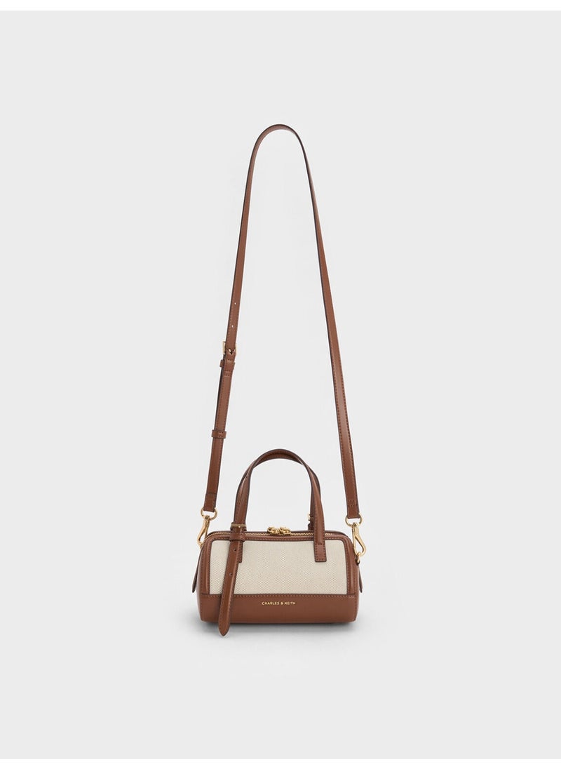 Charles & Keith CHARLES & KEITH Enola Canvas Two-Tone Bowling Bag & Tote Bag & Crossbody Bag for Women - Chocolate  - Image 2