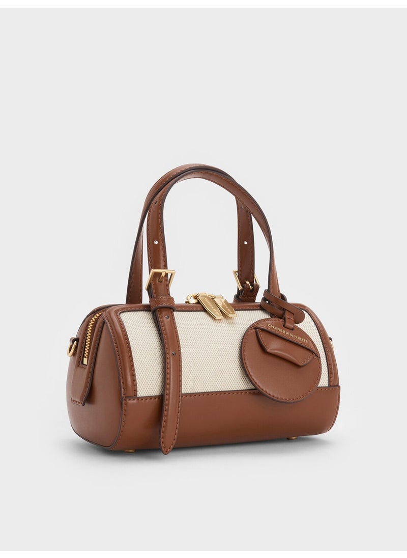 Charles & Keith CHARLES & KEITH Enola Canvas Two-Tone Bowling Bag & Tote Bag & Crossbody Bag for Women - Chocolate  - Image 5
