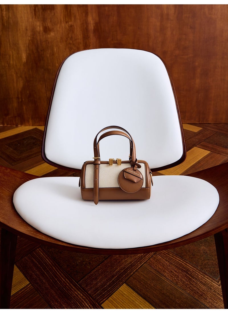 Charles & Keith CHARLES & KEITH Enola Canvas Two-Tone Bowling Bag & Tote Bag & Crossbody Bag for Women - Chocolate  - Image 3