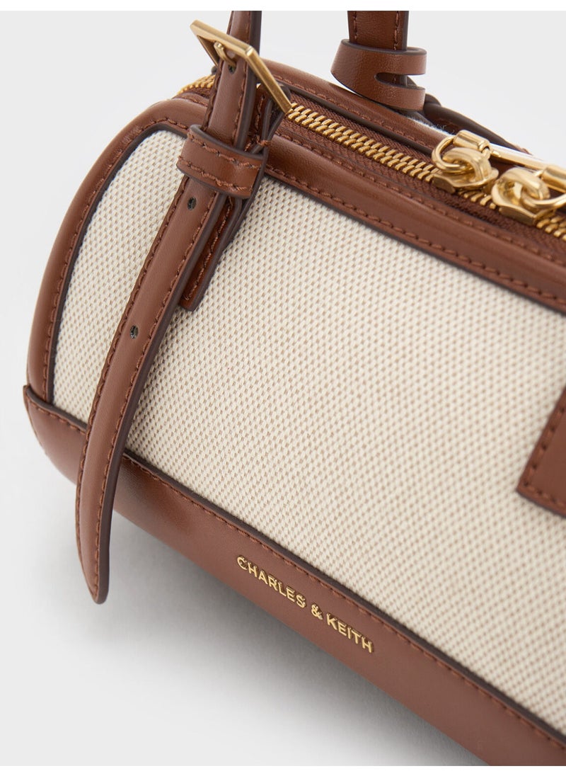 Charles & Keith CHARLES & KEITH Enola Canvas Two-Tone Bowling Bag & Tote Bag & Crossbody Bag for Women - Chocolate  - Image 4