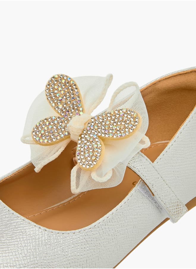 JUNIORS - Girls Butterfly Embellished Ballerina Shoes with Hook and Loop Closure Ramadan Collection - Image 1