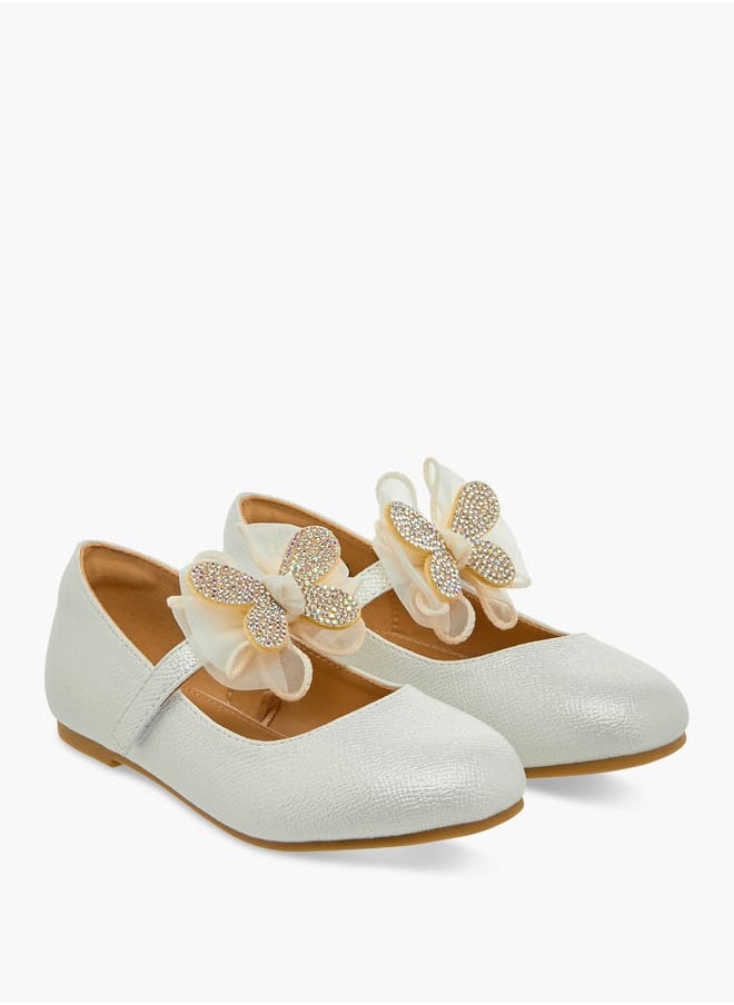 JUNIORS - Girls Butterfly Embellished Ballerina Shoes with Hook and Loop Closure Ramadan Collection - Image 1