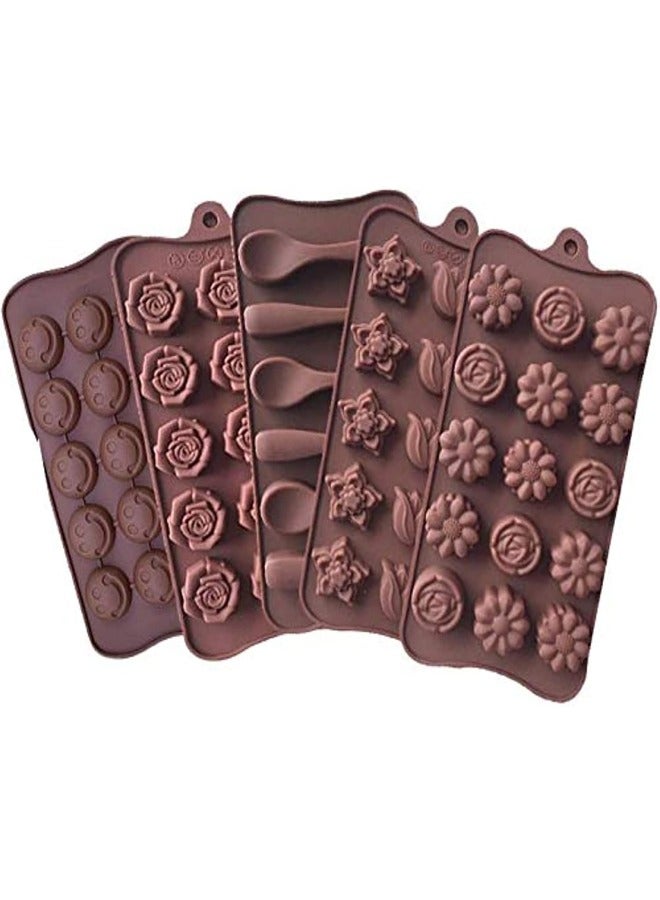 5 silicone molds for making chocolate - various shapes and sizes, brown colour - Image 1