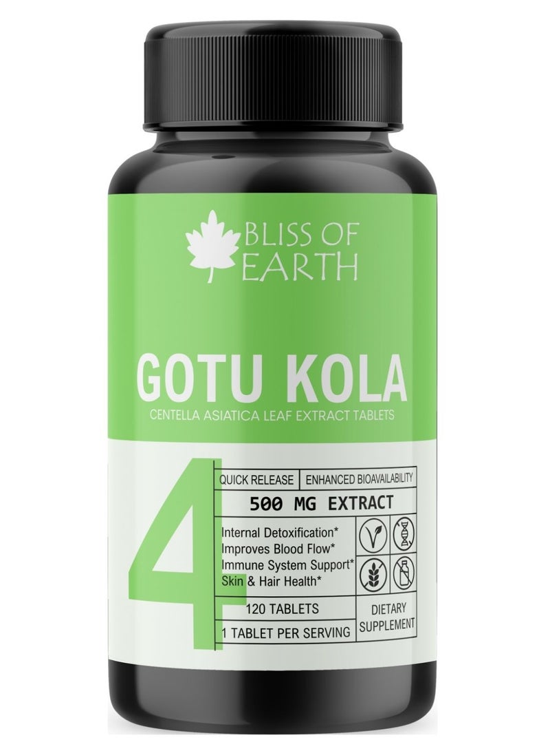 BLISS OF EARTH Brahmi Gotu Kola Tablets 500mg For Brain & Nervous System Support 120 Tablets per bottle - Image 1