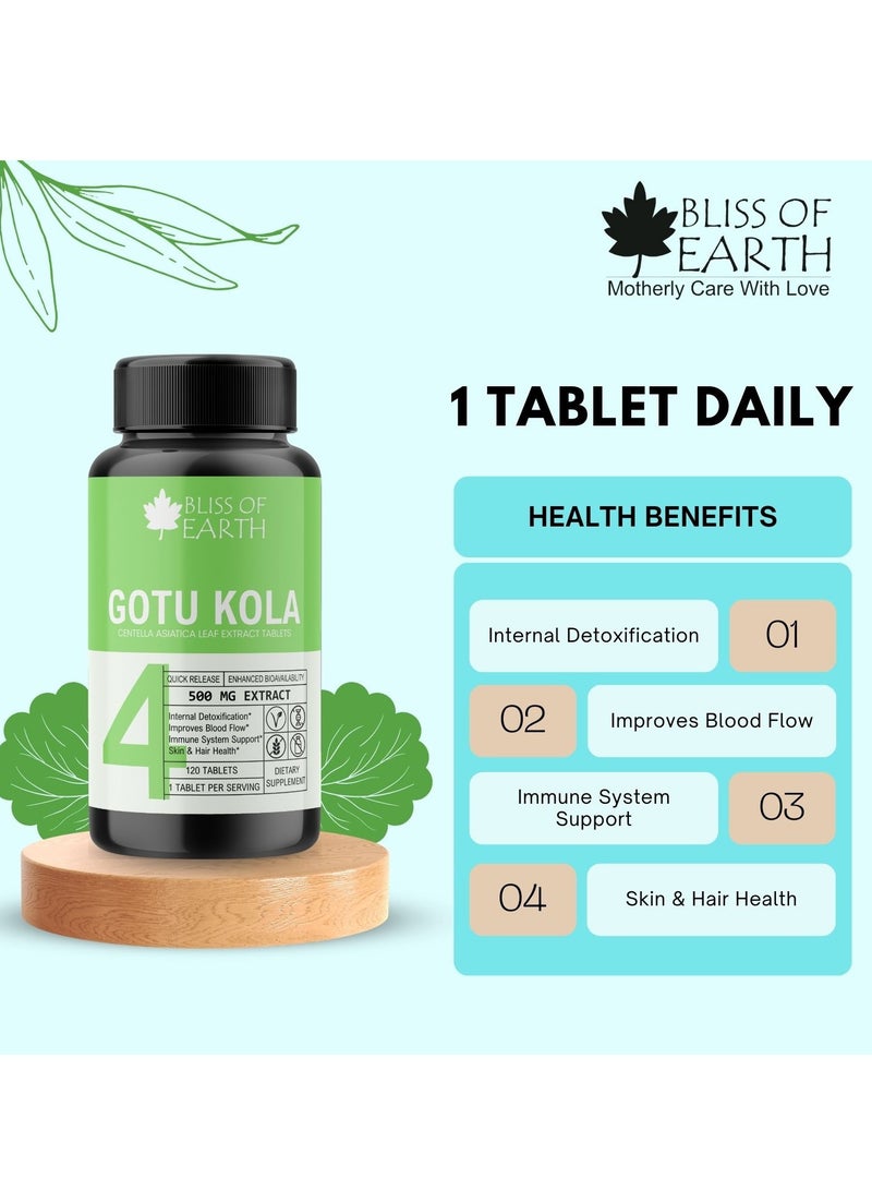 BLISS OF EARTH Brahmi Gotu Kola Tablets 500mg For Brain & Nervous System Support 120 Tablets per bottle - Image 4