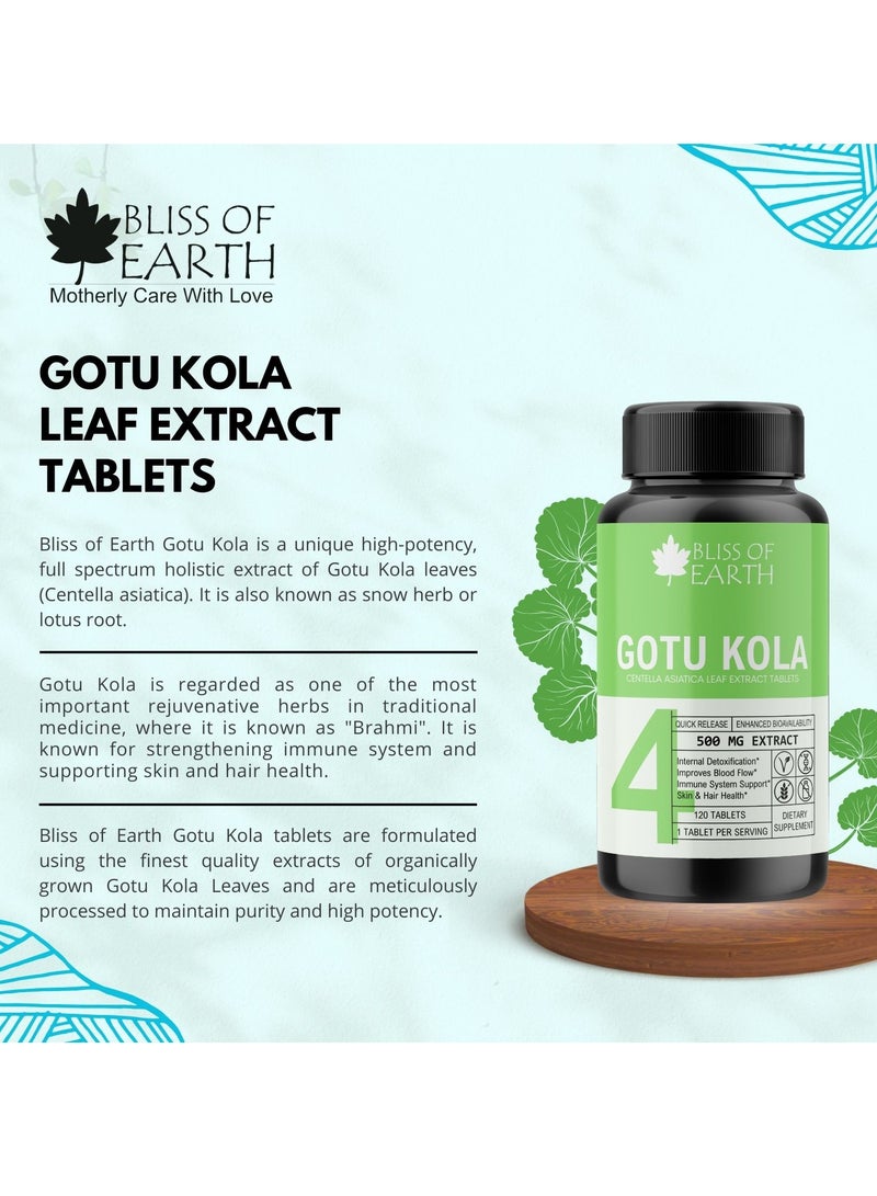 BLISS OF EARTH Brahmi Gotu Kola Tablets 500mg For Brain & Nervous System Support 120 Tablets per bottle - Image 3