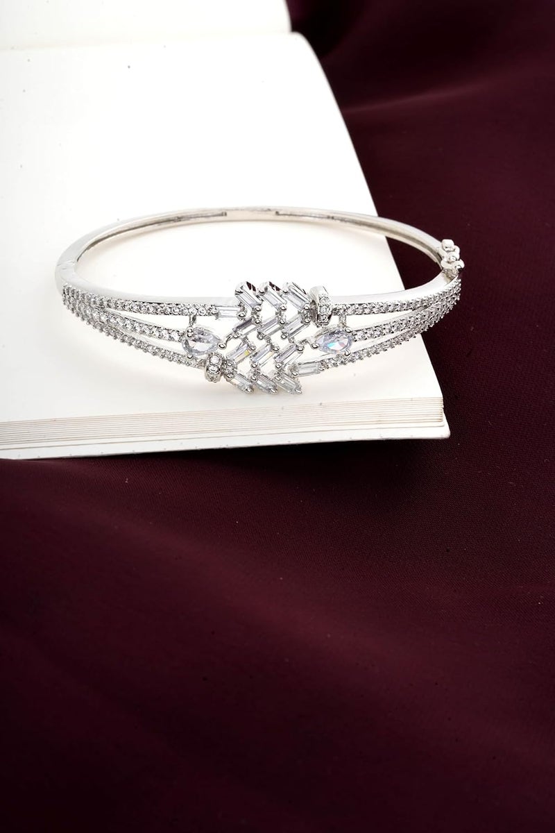 STYOLLO American Diamond Silver Bracelet for Women and Girls Stylish with Elegant Pear Shaped Crystal Stones | Trendy Girl's Fashion Jewelry | Perfect for Parties, Weddings, and Gifting-Set of 1 - Image 2
