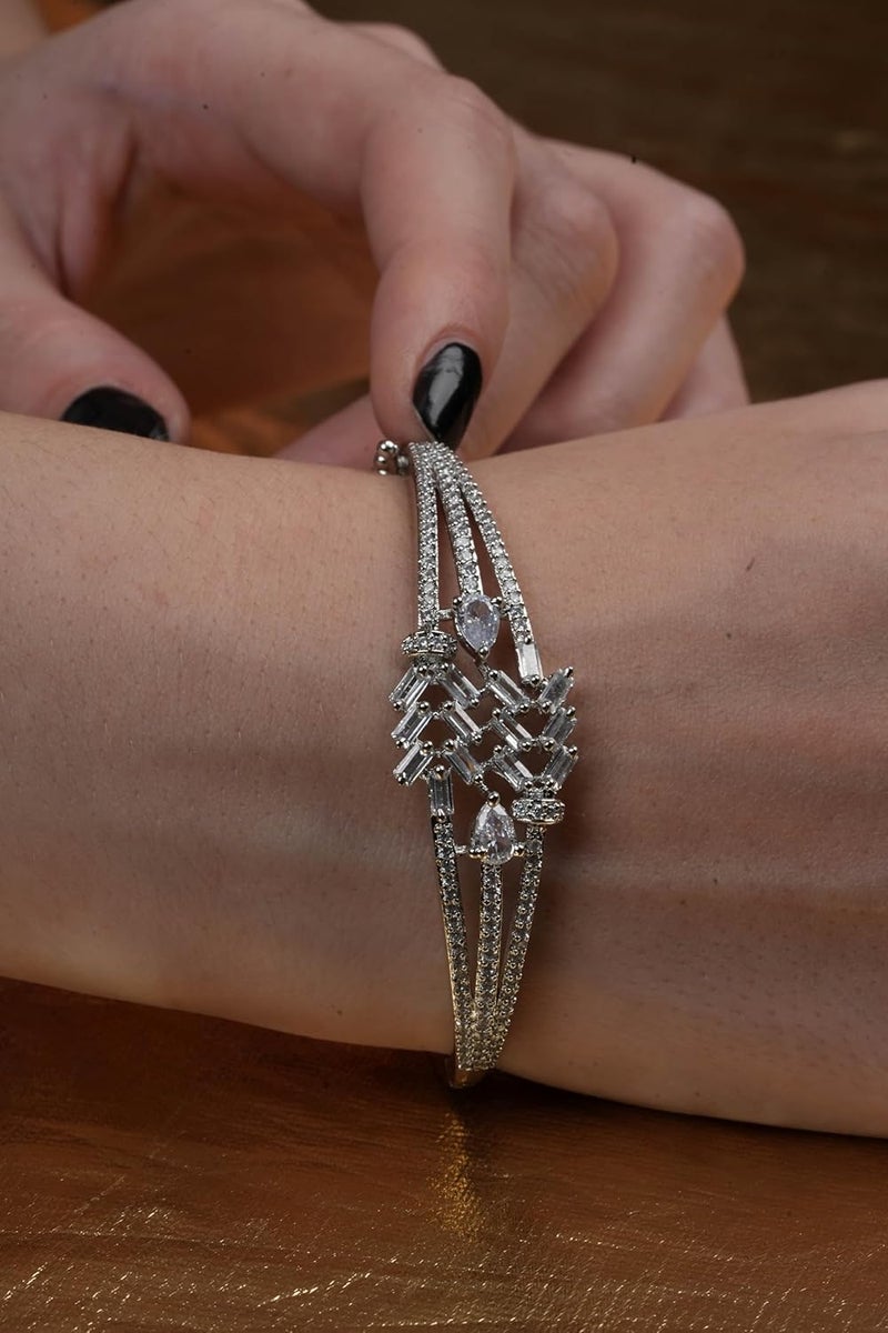 STYOLLO American Diamond Silver Bracelet for Women and Girls Stylish with Elegant Pear Shaped Crystal Stones | Trendy Girl's Fashion Jewelry | Perfect for Parties, Weddings, and Gifting-Set of 1 - Image 3