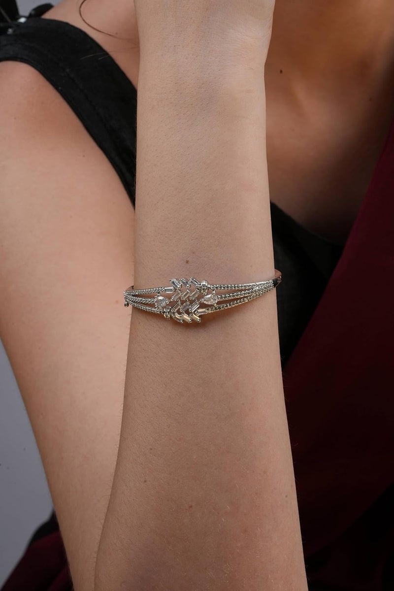 STYOLLO American Diamond Silver Bracelet for Women and Girls Stylish with Elegant Pear Shaped Crystal Stones | Trendy Girl's Fashion Jewelry | Perfect for Parties, Weddings, and Gifting-Set of 1 - Image 4
