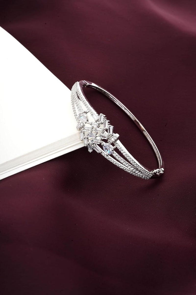 STYOLLO American Diamond Silver Bracelet for Women and Girls Stylish with Elegant Pear Shaped Crystal Stones | Trendy Girl's Fashion Jewelry | Perfect for Parties, Weddings, and Gifting-Set of 1 - Image 5