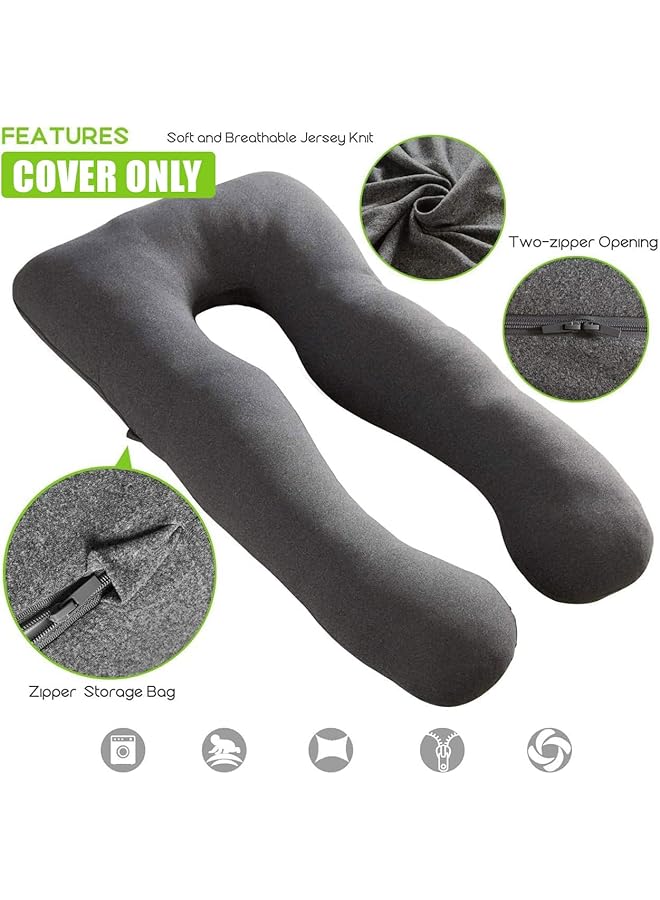 كوزمو بلس غطاء وسادة الحمل على شكل حرف U غطاء وسادة كامل الجسم للأمومة مصنوع من قماش جيرسي قابل للتمدد وجيد التهوية يوفر دعمًا للنوم والحمل باللون الرمادي الفاتح - Image 2