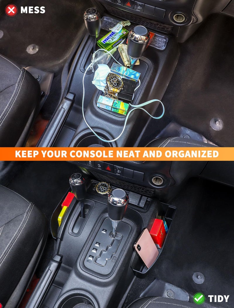 Savadicar GT-3 JK Shifter Storage Box, Gear Shift Console Side Tray Organizer for 2011-2018 Jeep Wrangler JK JKU, Interior Accessories, Reserved USB Charger Extender Slot, Black - Image 3