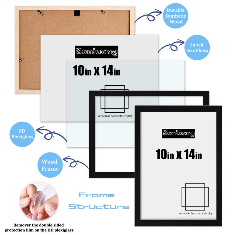Soniuong 10x14 inch Wood Picture Frames for Wall Hanging Diamond Painting Frames Rectangle Baby Scan Picture Frame for Family Walls Decoration Anniversary Wedding Christmas Halloween Shower Certificate (Black) - Image 3