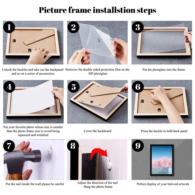 Soniuong 10x14 inch Wood Picture Frames for Wall Hanging Diamond Painting Frames Rectangle Baby Scan Picture Frame for Family Walls Decoration Anniversary Wedding Christmas Halloween Shower Certificate (Black) - Image 4