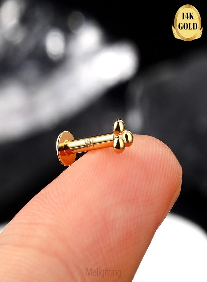 Melighting 14K Solid Gold Cartilage Earring - Internally Threaded 16G Flat Back Stud Earring - Gold Helix Piercing Jewelry - 8mm - Image 2