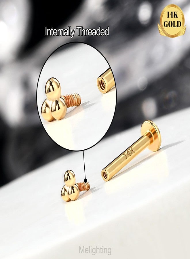 Melighting 14K Solid Gold Cartilage Earring - Internally Threaded 16G Flat Back Stud Earring - Gold Helix Piercing Jewelry - 8mm - Image 3